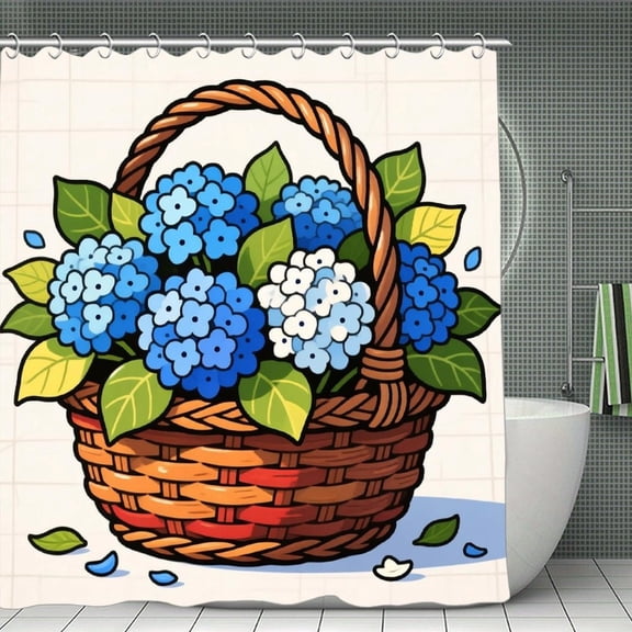 Blue Hydrangea Print Shower Curtain,Modern Fabric Waterproof Shower Curtain Set with Hooks 70.8×70.8Inch (180×180cm)