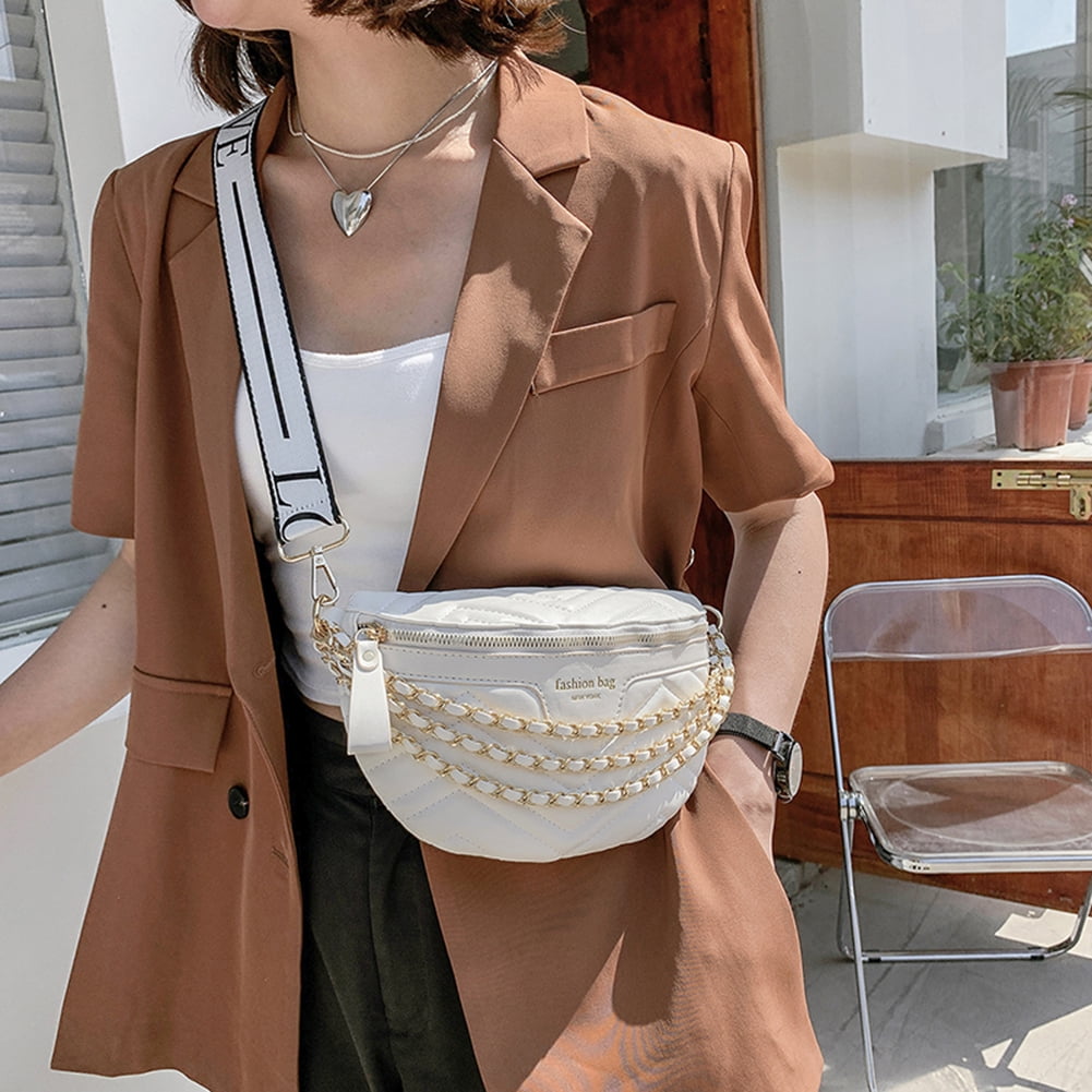 Sac Banane pour Femmes Sac de Poitrine Ceinture Demi-Lune Sac Bandoulière  en Cuir PU Sac Chic Chaîne Sac à Bandoulière Hip Pop Street Fanny Pack - Main Image