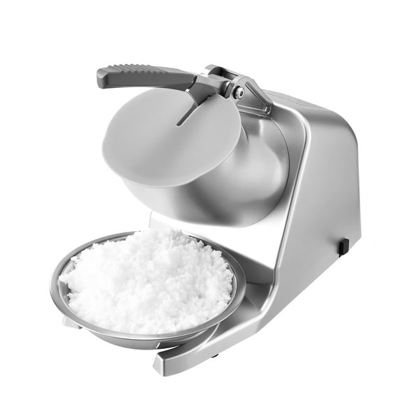 KFFKFF Electric Ice Crusher Machine, 143lbs/hr Dual-Blade Snow Cone Maker, Stainless Steel Shaved Ice Machine with Bowl and Cover, 300W 2000RPM for Home and Commercial Use, Silver