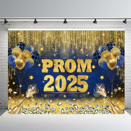 Prom 2025 Congrats Grad Backdrop Royal Blue Glitter Graduation Photography Background Class of 2025 Celebration Prom Party Decoration Supplies College Graduation Banner Photo Studio Props