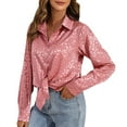 thumbnail image 1 of Spring Tops for Women Leopard Print Color Ding Satin Imitation Silk Drape Long Sleeve Shirts for Women RD1 S, 1 of 3