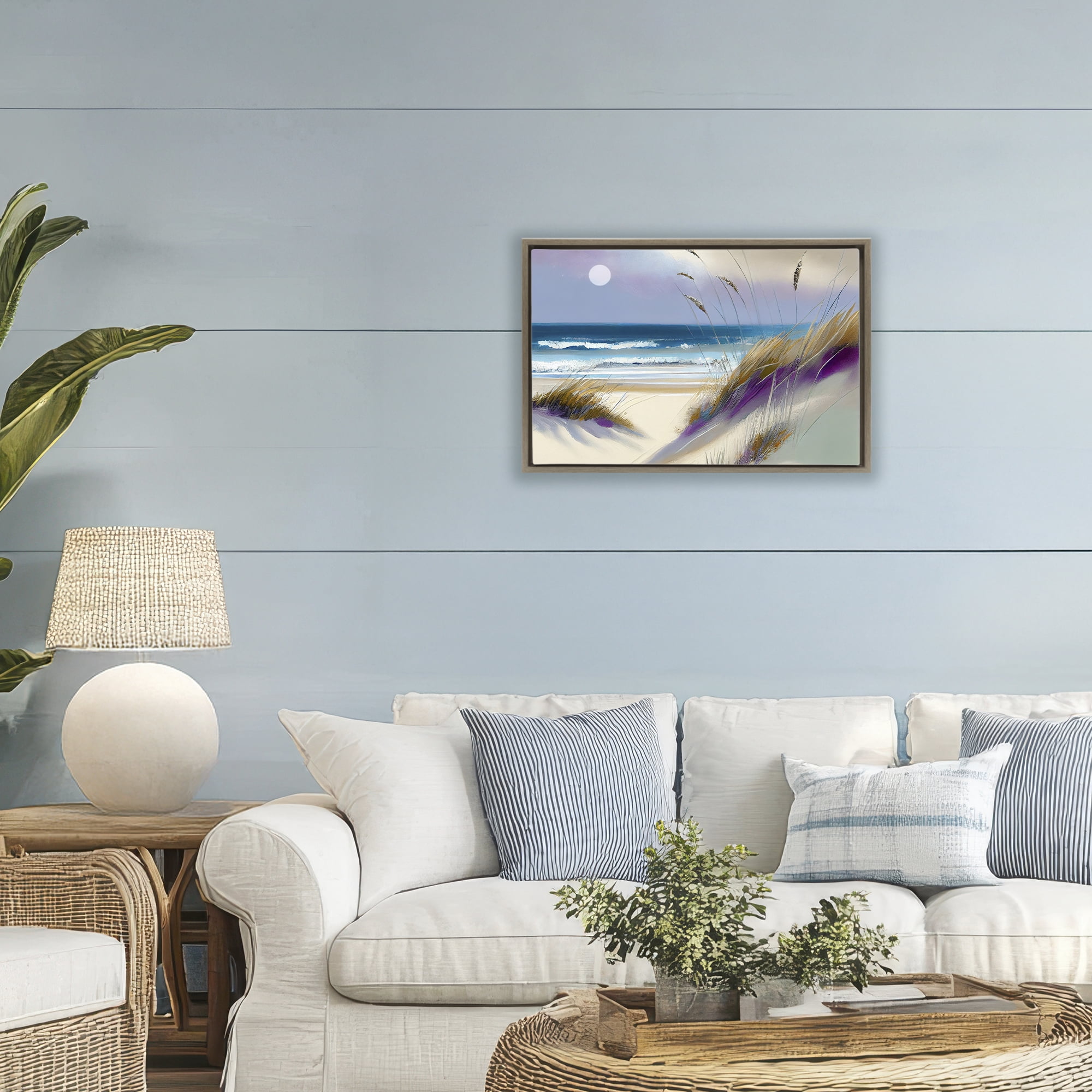 Beach Dunes Serenity Brown Framed Floater Canvas Wall Art, design by Sasha