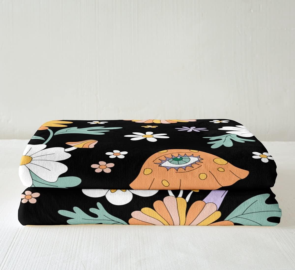 Trippy Mushroom Fleece Blanket Groovy Floral Sherpa Blanket Cute Rainbow Blanket Baby Size Two Groovy Party Boho Hippie Mushroom Throw Blanket for Sofa Retro Party Decorations Plush Blanket
