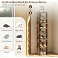 thumbnail image 5 of 7 Tier Vertical Shoe Rack, Shoe Tower w/Anti-Toppling Devices, Free Standing Shoe Racks for Small Spaces, Wood Shoe Storage, Narrow Shoe Shelf for Closet, Entryway (Rustic Brown, Single Row), 5 of 18