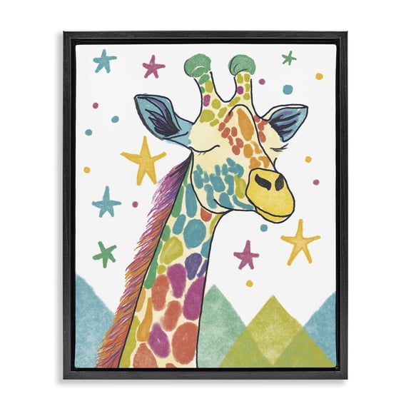 Stupell Industries Bohemian Whimsical Hued Giraffe & Stars Black Floating Frame Canvas Art, 17 x 21, by Chen Alyesh