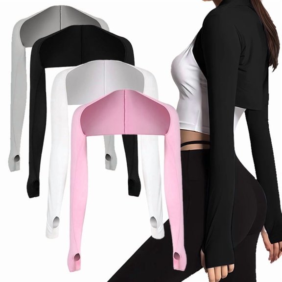 4 Pcs Women's Sun Protection Arm Sleeves with Shoulder Strap - Summer Cooling Shawl Sleeves for Outdoor Sports, Cycling, Driving, Fishing & Daily Wear, Breathable High Elastic Golf Shawl Sleeves