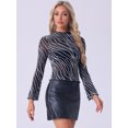 thumbnail image 3 of DARING DIVA Women's Glitter Mesh Mock Neck See Through Blouse XS Silver, 3 of 6