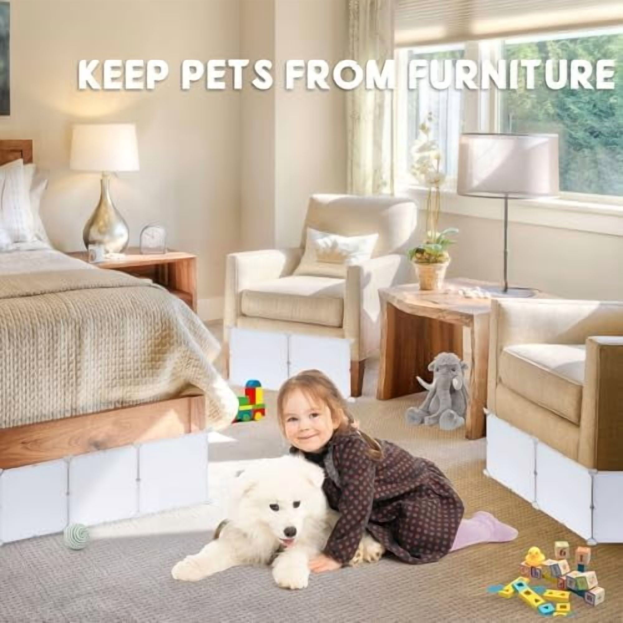 Under Bed Blocker for Pets 11.8" Height 248" Length in Total, Adjustable Bed Blockers to Keep Cats/Dogs Out from Under Beds Fit Queen, King Bed 3 Sides, Easy to Use, White