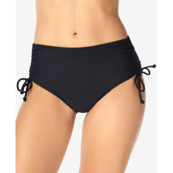 Swim Solutions Black Adjustable Ruched Bikini Swimsuit Bottoms Size 12