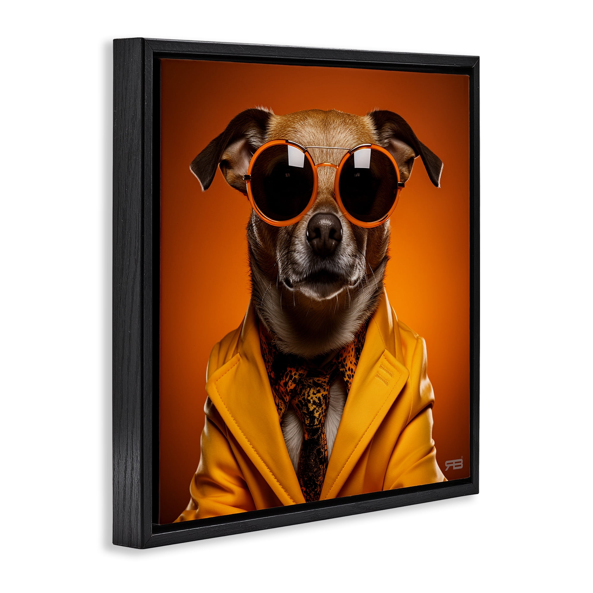 Stupell Industries Trendy Dog Yellow Suit Animals & Insects Painting Black Floater Framed Canvas Art Print Wall Art, 18 x 18