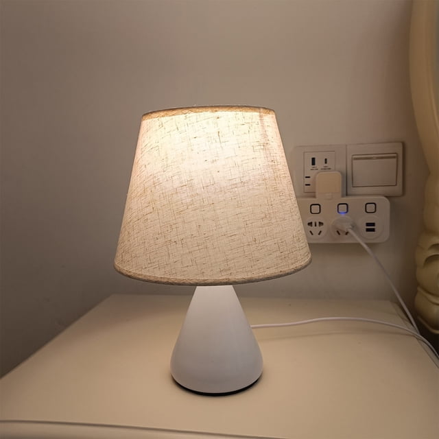 LSLJS Fabric Bedside Small Table Lamp White Linen Shaped Table Lamp Bedroom Lighting Eye Care Night Light Desk Lamp