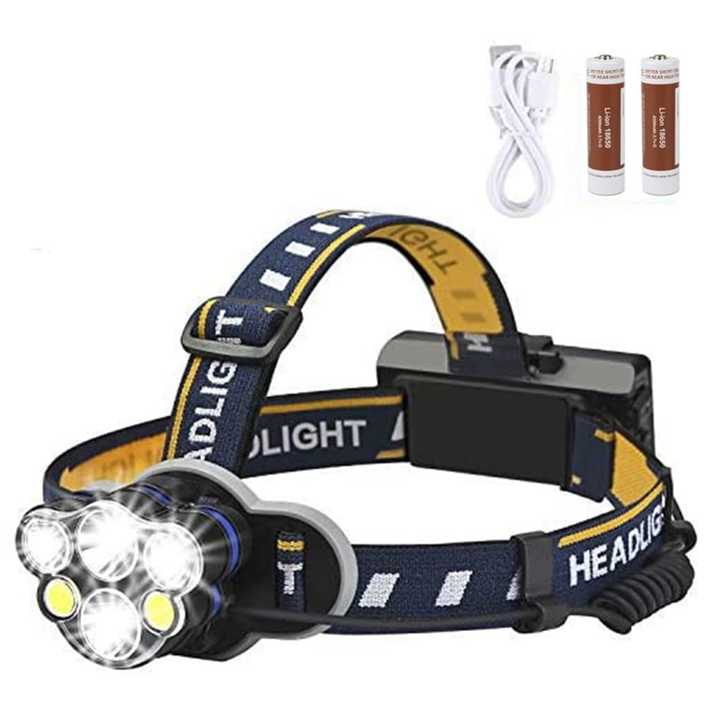 1 Pack Rechargeable Headlamp, 6 LED 8 Modes USB Rechargeable Headlight with  2 18650 Batteries, Waterproof LED Head Lamp Flashlight Headlamp for 