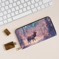 thumbnail image 6 of Leather Thin Slim Wallets for Women Men - Aurora Colorful Deer Clutch Card Wallet for Women Men with Zipper, 6 of 7