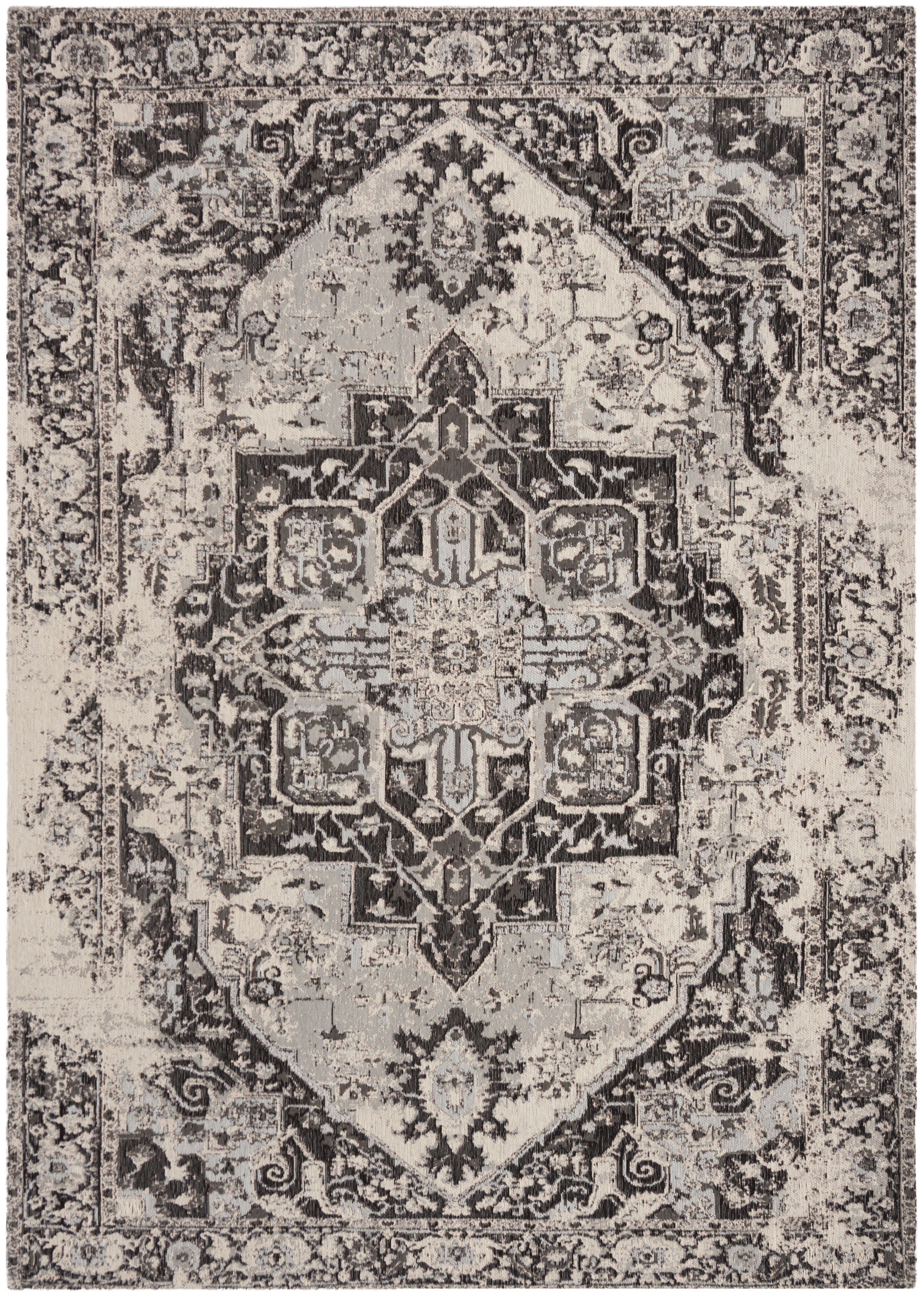 SAFAVIEH Classic Vintage Atanas Floral Bordered Polyester Area Rug, Anthracite, 6' x 9'