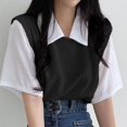 thumbnail image 3 of 2024 Verano Mujeres Polo Cuello Falso Dos Piezas Camisetas Manga Corta Damas Sueltas Casuales Pulóver Tops Mujeres Estilo Academia Camisetas, 3 of 5