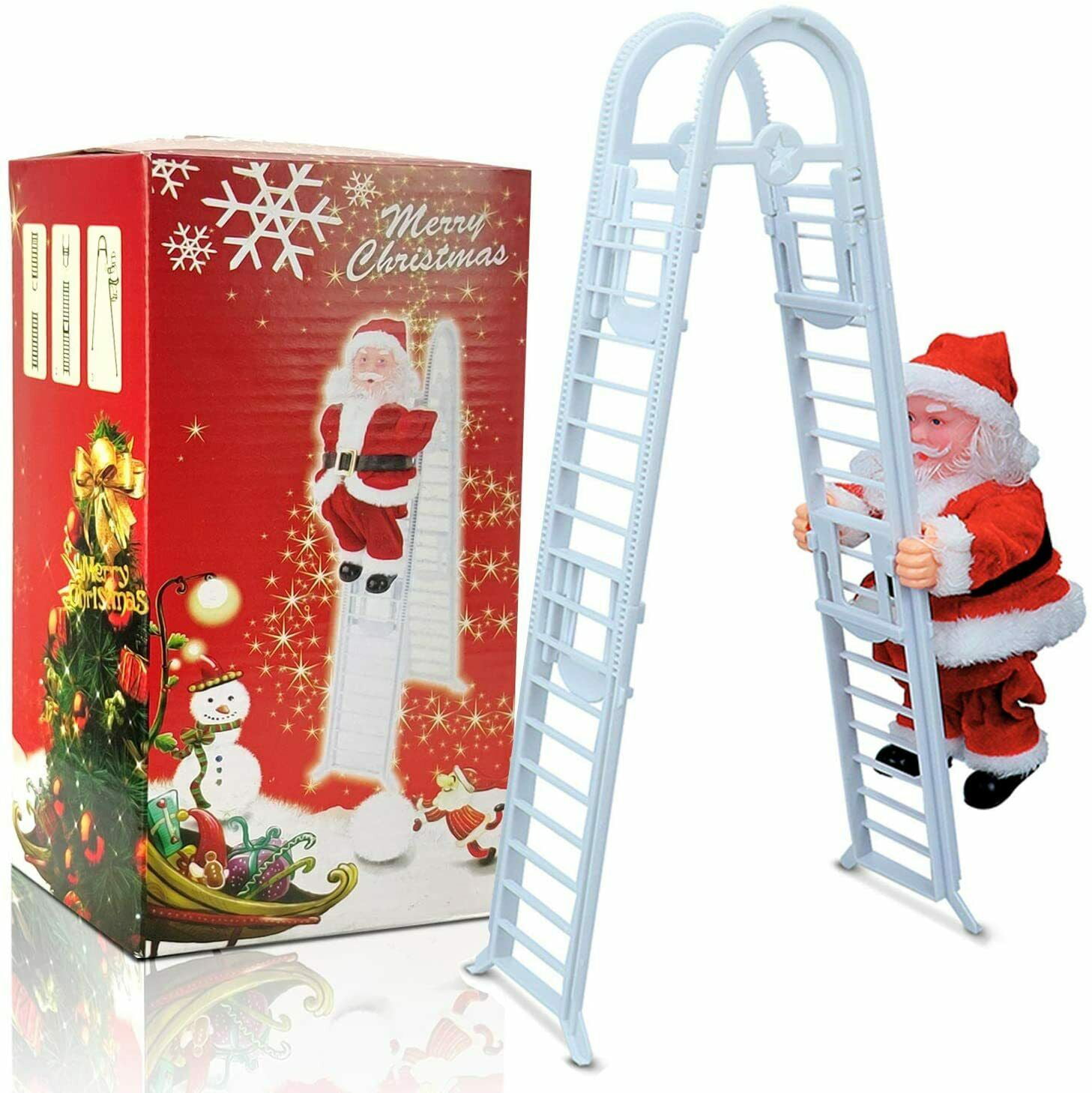 Electric Santa Claus Climbing Ladder Animated Music Jingle Bell Xmas Decor Toys