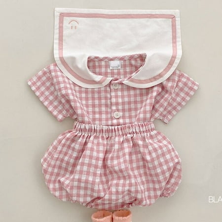 

DancePeanut Fashion Suit Plaid Short-sleeved T-shirt Shorts Summer Baby Clothes Set Academy Style Short Sleeve Bread Pants Set