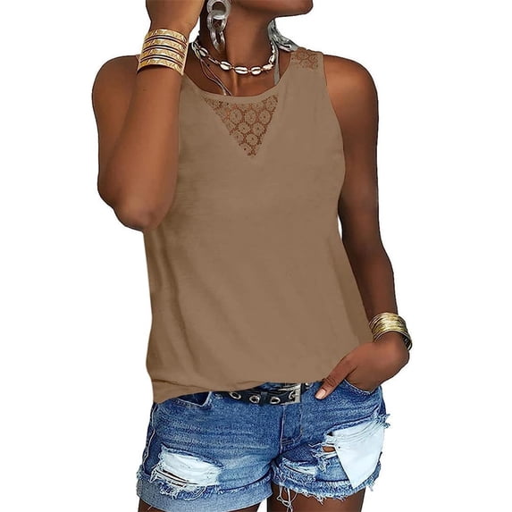 Langwyqu Summer Sleeveless Lace Stitching Women Tank Tops Cami Shirt