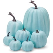 7Pcs Fake Pumpkins Artificial Plastic Pumpkins Decorations Foam Pumpkins for Fall Halloween Home Decor (Blue, One Size)