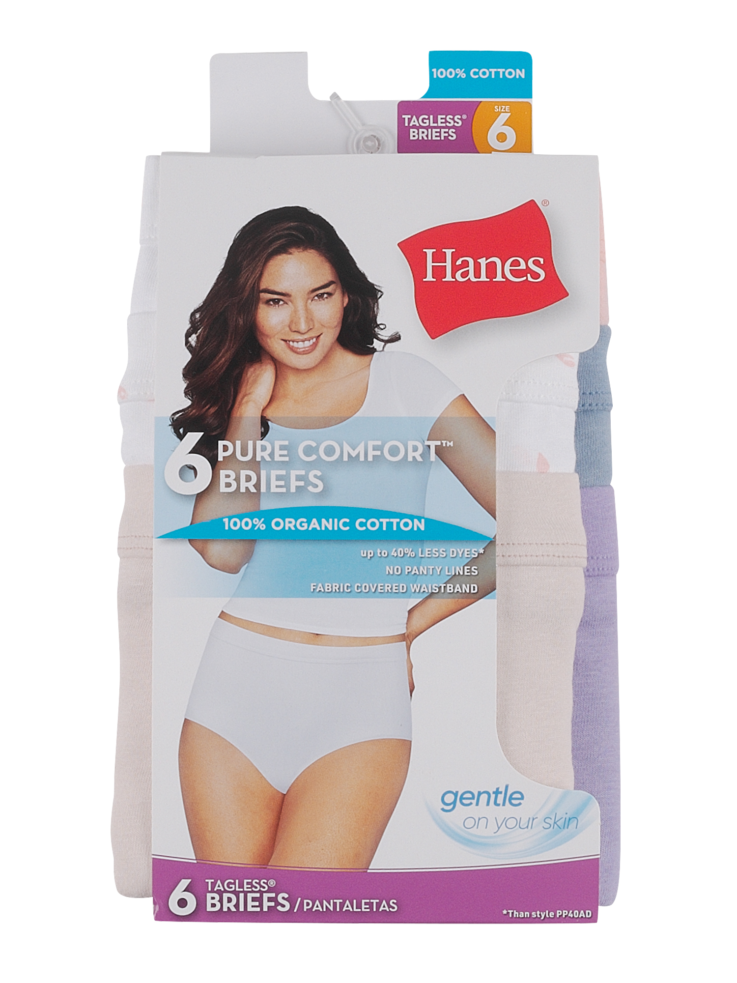 Hanes Pure Comfort Women’s Briefs Underwear, 100% Organic Cotton, Assorted Colors, 6-Pack - image 2 of 8