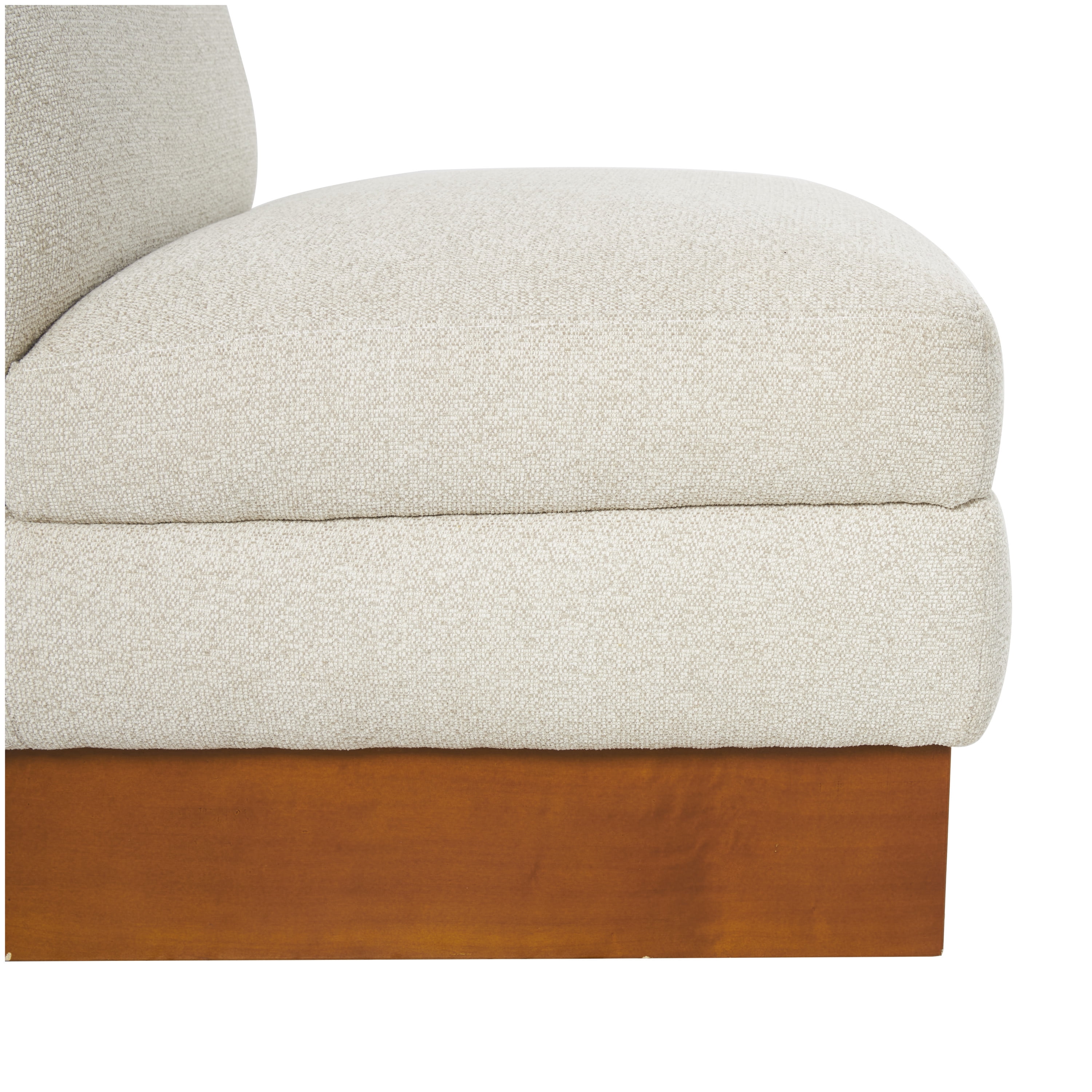 DecMode Polyester Boucle Lounge Chair with Brown Wooden Legs, White