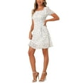 thumbnail image 4 of INSPIRE CHIC Women's Summer Drawstring Ruched Decor Short Sleeve Floral Dress XS White, 4 of 5