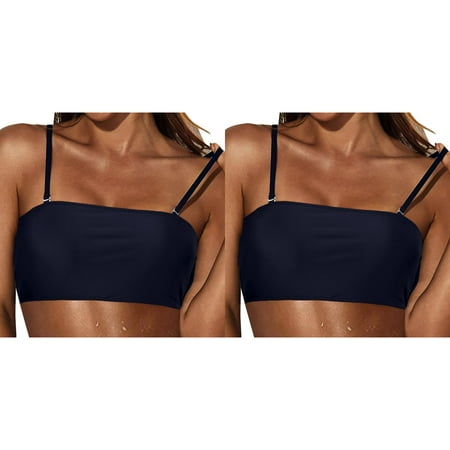 2 Pack Women Removable Shoulder Strap Swimwear Tops Strapless Bikini Top Bandeau Swim Top Tube Top Swimsuit Blouse 3 Piece Swimsuits for Women with Cover up Women Skirt Suit Size 16 Swim Pants for