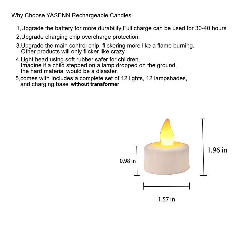 YASENN Rechargeable flameless Candles 12 Pack led Tea Lights Candles Realistic Flame Effect Program Flickering for Parties Weddings Bar Dinner Decorations