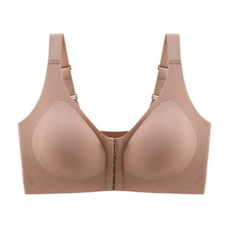 BYHONG Women s Plus Size Wireless Bra with Front Closure Seamless Back Comfortable and Adjustable for Side Gathering and Sagging Pink L