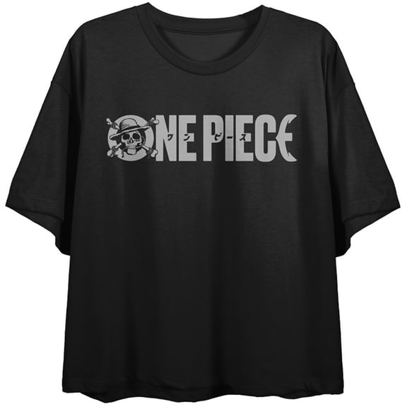 One Piece Live Action Skull Face Logo Crew Neck Short Sleeve Women's Black Crop Top
-Medium