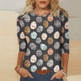 thumbnail image 1 of VKOYWKM Hauts Easter pour Femmes T-Shirts Imprimés Ufs Colorés Blouses Décontractées Col Rond Manches 3/4 Cadeau de Vacances Easter, 1 of 5