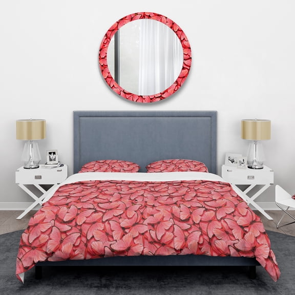Designart 'Coral Pink Butterflies' Mid-Century Modern Duvet Cover Set