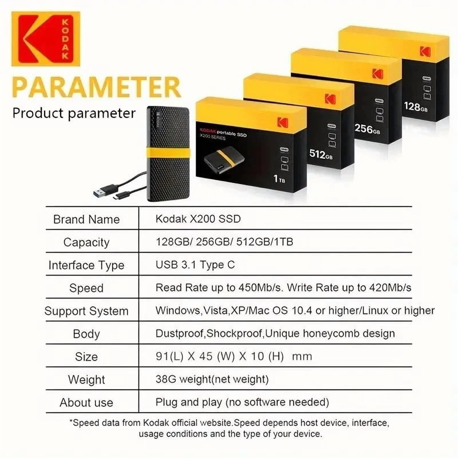 Kodak EKSSD512GX200K SSD X200 Type-C 512GB Solid State Drive