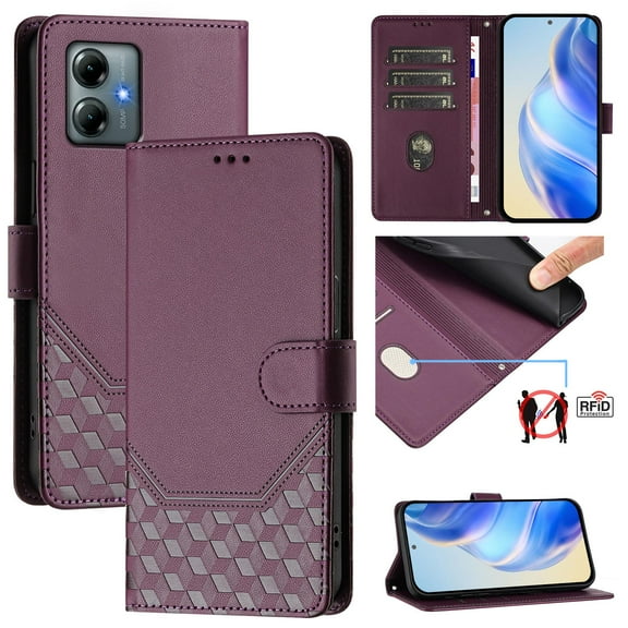 ELEHOLD Case for Moto G Power (2025), RFID Leather Wallet Stand Case with Long Shoulder & Wrist Strap,Wireless Charging,Darkpurple