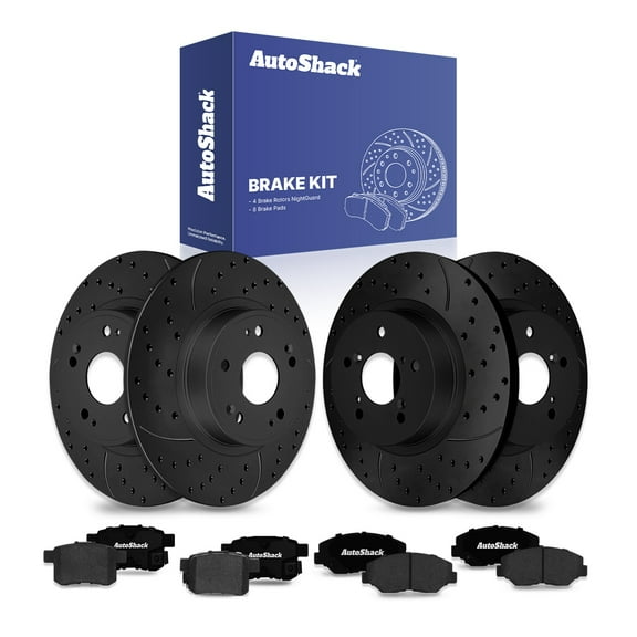 AutoShack Front Vented & Rear Solid Drilled & Slotted E-Coated Brake Rotors Black Finish   Ceramic Pads 12-PC Brake Kit Replacement for 2008-2017 Honda Accord NightGuard