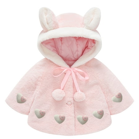 

Odeerbi Reduced Baby Girl Clothes Toddler Winter Cloak Solid Color Plush Cute Rabbit Ears Hoodie Thick Coat