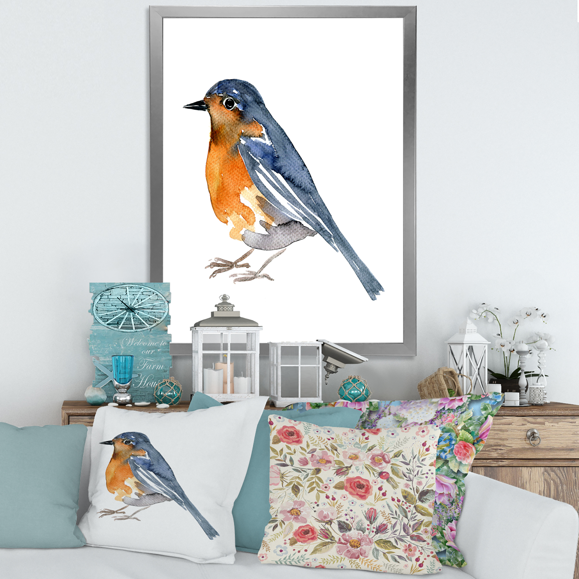 Designart 'Ancient Orange Bird' Traditional Framed Art Print