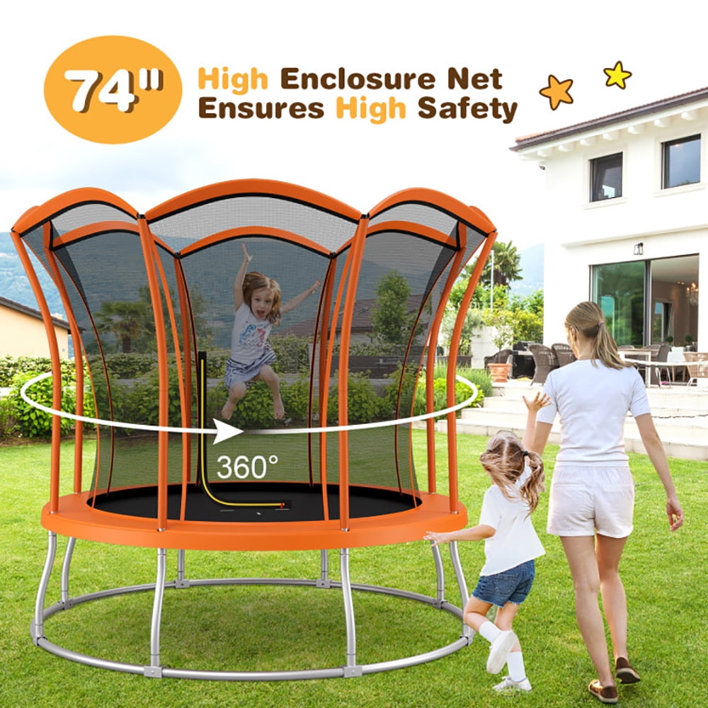GVN Trampoline, Outdoor Recreational Trampolines,8 Feet Outdoor Unique Flower Shape Trampoline with Enclosure Net-Yellow