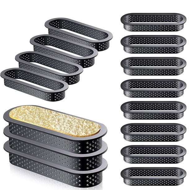 12 Piezas de Anillos de Tarta Ovalados de 5 Pulgadas Anillo de Mousse de Pastel Perforado Resistente al Calor Utensilios para Hornear Antiadherentes Mini Molde de Pastel Anillos de Pastel para
