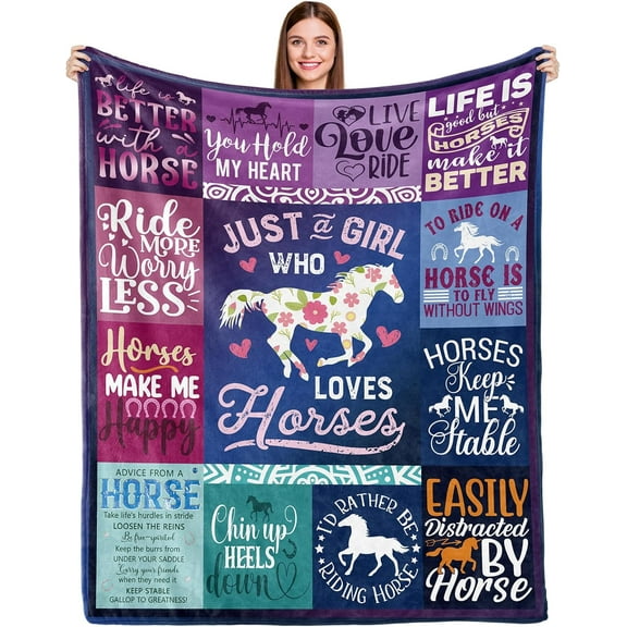 Horse Gifts for Girls Women - Horse Blanket for Girls - Gifts for Horse Lovers - Just A Girl Who Loves Horses - Birthday Gifts for Horse Lovers Throw Blanket 50x60