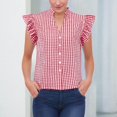 thumbnail image 2 of ZJXFGS Button Down Shirts for Women Gingham Top Stripes Blouses Plaid Tops Women Y2K Going Out T-Shirt Short Sleeve Blouses for Women Red M, 2 of 8