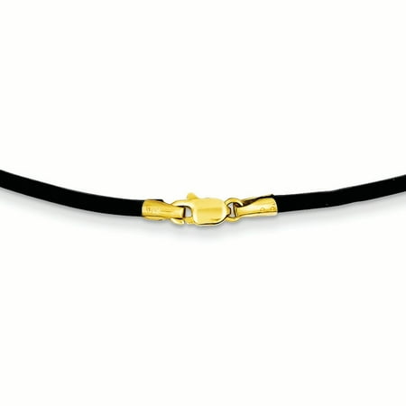 - 14K Yellow Gold Clasp 2 MM Black Leather Cord Necklace, 16