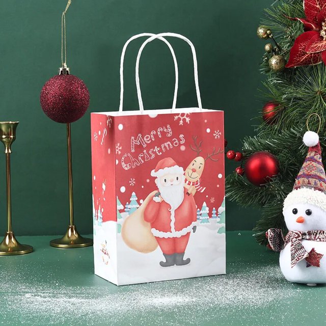 Bolsa de regalo de Navidad, embalaje de galletas de manzana de caramelo, bolsas de papel creativas de Feliz Navidad, bolsa de regalo de papel Kraft