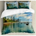 thumbnail image 1 of Illinois Duvet Cover Set King Size, Lake Michigan Scenery with A Yacht Downtown Chicago Skyline Panoramic Landscape, 3 Piece Bedding Set with 2 Pillow Shams, Multicolour, by Ambesonne, 1 of 3