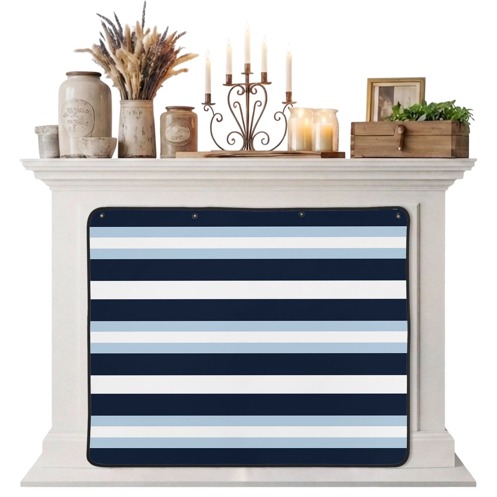 Magnetic Fireplace Cover Navy Blue Stripes Fireplace Screen Blue Striped Insulation Fireplace Blocker Blanket Save Energy Fireplace Draft Stopper Covers for Living Room 39x32
