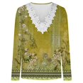 thumbnail image 4 of MHFRRA Camiseta Ajustada de Manga Larga con Cuello En V y Encaje de Punto con Estampado Informal de Moda de Primavera/Verano para Mujer Amarillo, 4 of 4