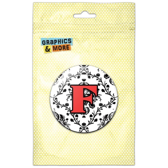 Letter F Initial Damask Elegant Red Black Refrigerator Button Magnet