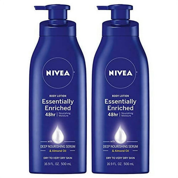 NIVEA Essentially Enriched Body Lotion - Pack of 2, 48 Hour Moisture For Dry to Very Dry Skin - 16.9 Fl. Oz. Bottles