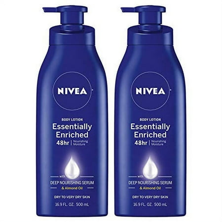 NIVEA Essentially Enriched Body Lotion - Pack of 2, 48 Hour Moisture For Dry to Very Dry Skin - 16.9 Fl. Oz. Bottles