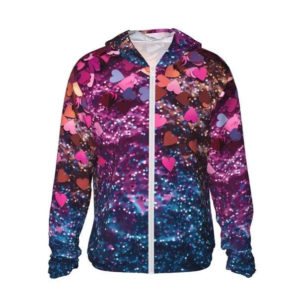 Balery Heart Confetti on Glitter Sudadera ligera de manga larga con capucha y protección solar UPF 50+ para hombre y mujer, ideal para pesca y running-Medium